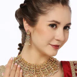 OOMPH Antique Gold Tone Temple Laxmi Design Necklace Set for Women image 4