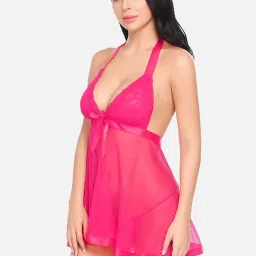 fims FIMS: Fashion is my Style Pink Lace Work Babydoll With Thong image 4