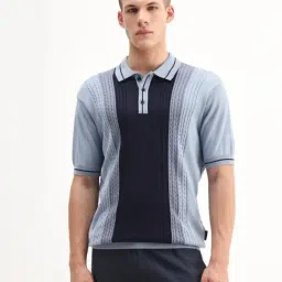 Rare Rabbit Blue Cotton Regular Fit Striped Polo T-Shirt-picture-44