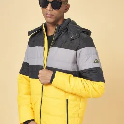 Urban Ranger by Pantaloons Mustard & Black Regular Fit Quilted Hooded Jacket image 4