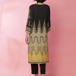 Biba Yellow & Black Printed Straight Kurta With Mask image 2