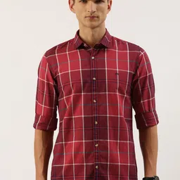 Peter England Men Slim Fit Opaque Checked Casual Shirt-picture-24
