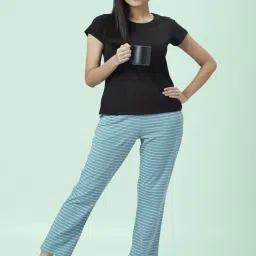 Dreamz by Pantaloons Green Cotton Striped Pyjamas image 4