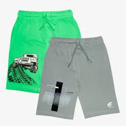 Kiddopanti Kids Green & Grey Printed Shorts (Pack Of 2) image 1