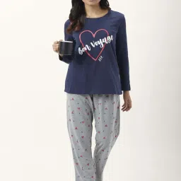 Dreamz by Pantaloons Navy Grey Cotton Printed T-Shirt Pyjama Set image 4