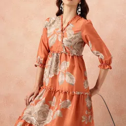 all about you Floral Printed Ruffled Detail Tiered Wrap-Style Midi Fit & Flare Dress-picture-12
