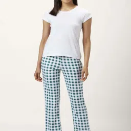 Dreamz by Pantaloons Teal Blue Cotton Chequered Pyjamas image 4