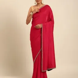 Mohey Red Solid Saree with Blouse Piece-picture-36