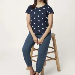 Dreamz by Pantaloons Navy Cotton Heart Print T-Shirt image 4