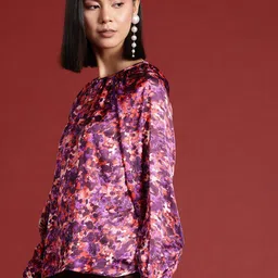 all about you Satin Finish Floral Print Keyhole Neck Top image 3