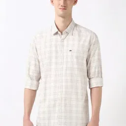 Peter England Beige Cotton Slim Fit Checks Shirt-image-56