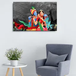 999store Multicolor The Lovely Radha Krishna Playing Flute Framed Canvas Painting image 1
