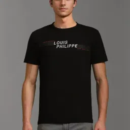 Louis Philippe Black Slim Fit Logo Printed T-Shirt-picture-29