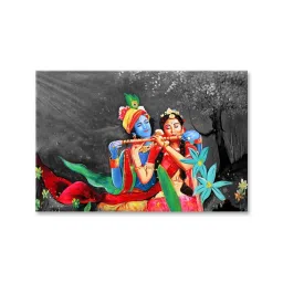 999store Multicolor The Lovely Radha Krishna Playing Flute Framed Canvas Painting image 2