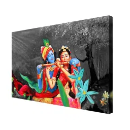 999store Multicolor The Lovely Radha Krishna Playing Flute Framed Canvas Painting image 3