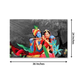 999store Multicolor The Lovely Radha Krishna Playing Flute Framed Canvas Painting image 5