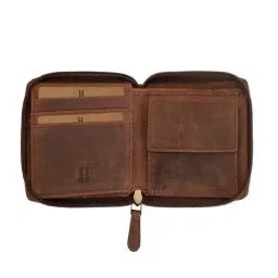 HIROSHI Brown Faded Leather Zip Around Wallet image 4