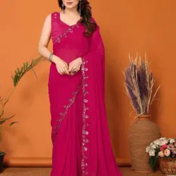 Odette Pink Embellished Saree With Unstitched Blouse-image-40