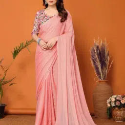 Odette Pink Striped Saree With Unstitched Blouse-picture-10