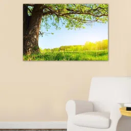 999store Green & Blue Spring Meadow With Big Tree Canvas Painting image 1