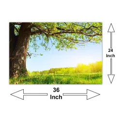 999store Green & Blue Spring Meadow With Big Tree Canvas Painting image 5