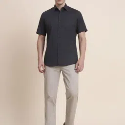 JadeBlue Charcoal Grey Cotton Solid Regular Fit Shirt image 5