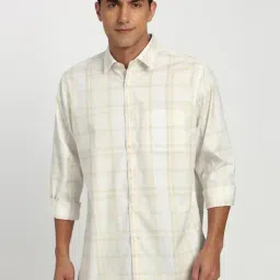 Peter England Beige Cotton Regular Fit Checks Shirt-image-56