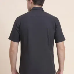 JadeBlue Charcoal Grey Cotton Solid Regular Fit Shirt image 2