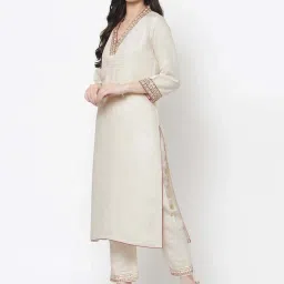 DART STUDIO White Linen Embroidered Straight Kurta image 3