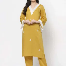 DART STUDIO Yellow Embroidered Straight Kurta image 1