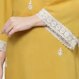 DART STUDIO Yellow Embroidered Straight Kurta image 5