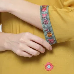 DART STUDIO Yellow Embroidered Straight Kurta image 5