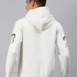 showoffff SHOWOFF White Cotton Slim Fit Printed Hooded SweatShirt image 2