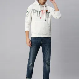 showoffff SHOWOFF White Cotton Slim Fit Printed Hooded SweatShirt image 5
