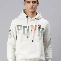 showoffff SHOWOFF White Cotton Slim Fit Printed Hooded SweatShirt image 1