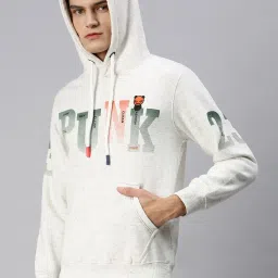 showoffff SHOWOFF White Cotton Slim Fit Printed Hooded SweatShirt image 3