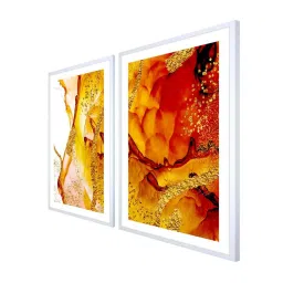 999Store Orange & Gold Printed Abstract Wall Painting image 3