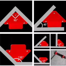 TileMaster Multi-Angle Magnetic Welding Clamp Set 30°, 45°, 60°, 75° 90°, 135° 80 mm Throat Depth 8 cm Clamping Mild Steel Red, TM-33 (Set of 6) image 2