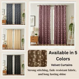 GEET CREATIONS Navy Blue & Beige Set of 2 Floral Door Curtain image 2