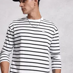 WROGN Striped Drop-Shoulder Sleeves Pure Cotton T-shirt-image-1