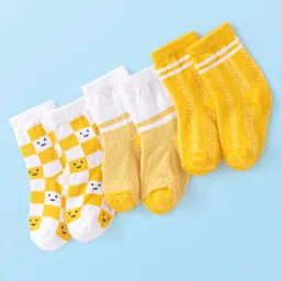 Cute Walk By Babyhug Non Terry Anti Bacterial Ankle Length Socks Smile Design Pack Of 3 - White & Yellow-picture-11
