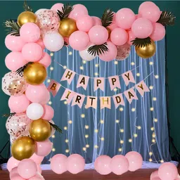 Surprise Decor Pink Birthday Decorations - Pack of 59 Pcs Happy Birthday Banner With Confetti Balloons | Net Cloth & LED | Happy Birthday Decorations for Girls | Birthday Decoration Items-picture-15