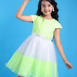 Pine Kids Woven Half Sleeves Party Dress with Floral Applique & Back Tie Up - White-image-23