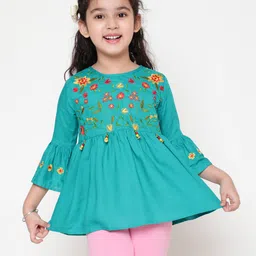 ISHTI Rayon Three Fourth Sleeves Floral Embroidered Top - Rama-picture-15