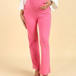 Zelena Solid Ultrastretch Maternity Pants With Pockets  - Pink-image-16