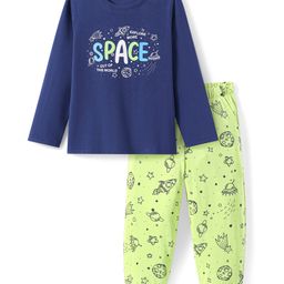 Honeyhap 100% Premium CottonKnit Full Sleeves Space Theme Printed Night Suit - Navy Peon & Sunny Lime-picture-16