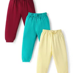 Babyhug Cotton Jersey Knit Full Length Solid Lounge Pants Pack of 3 - Light Yellow Turquoise & Maroon-picture-27