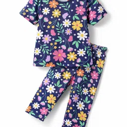 Babyhug Cotton Knit Half Sleeves Night Suit With Floral Print - Navy Blue-picture-10