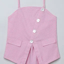 Taffykids Cotton Lycra Woven Sleeveless Striped Top - Pink & White-picture-27