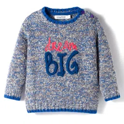 Wingsfield Full Sleeves Dream Big Text Fur Detailed Sweater - Blue-image-26